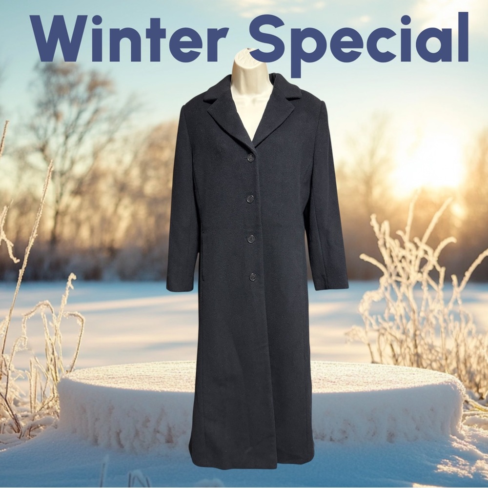 Vintage Cashmere Wool Blend Ladies BLACK Coat 8P - NWT